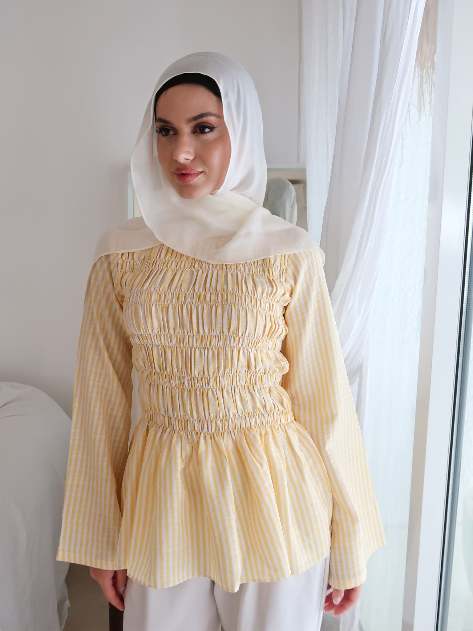 Naira Butter Yellow Stripe Smock Shirt