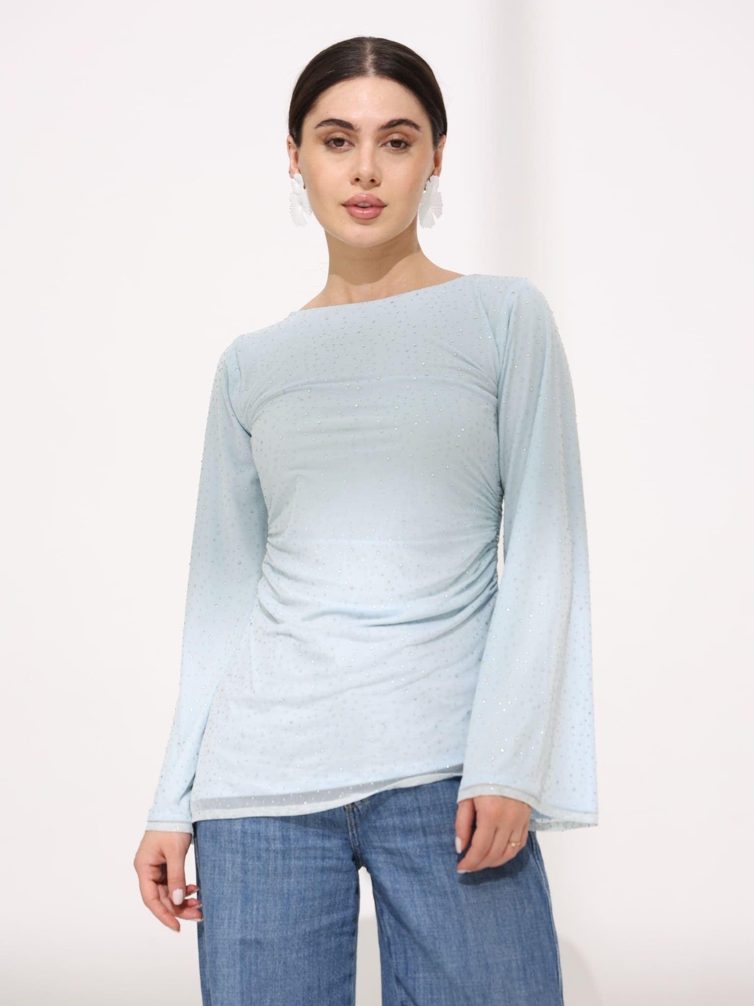 Remy Rhinestone Ruching Shirt