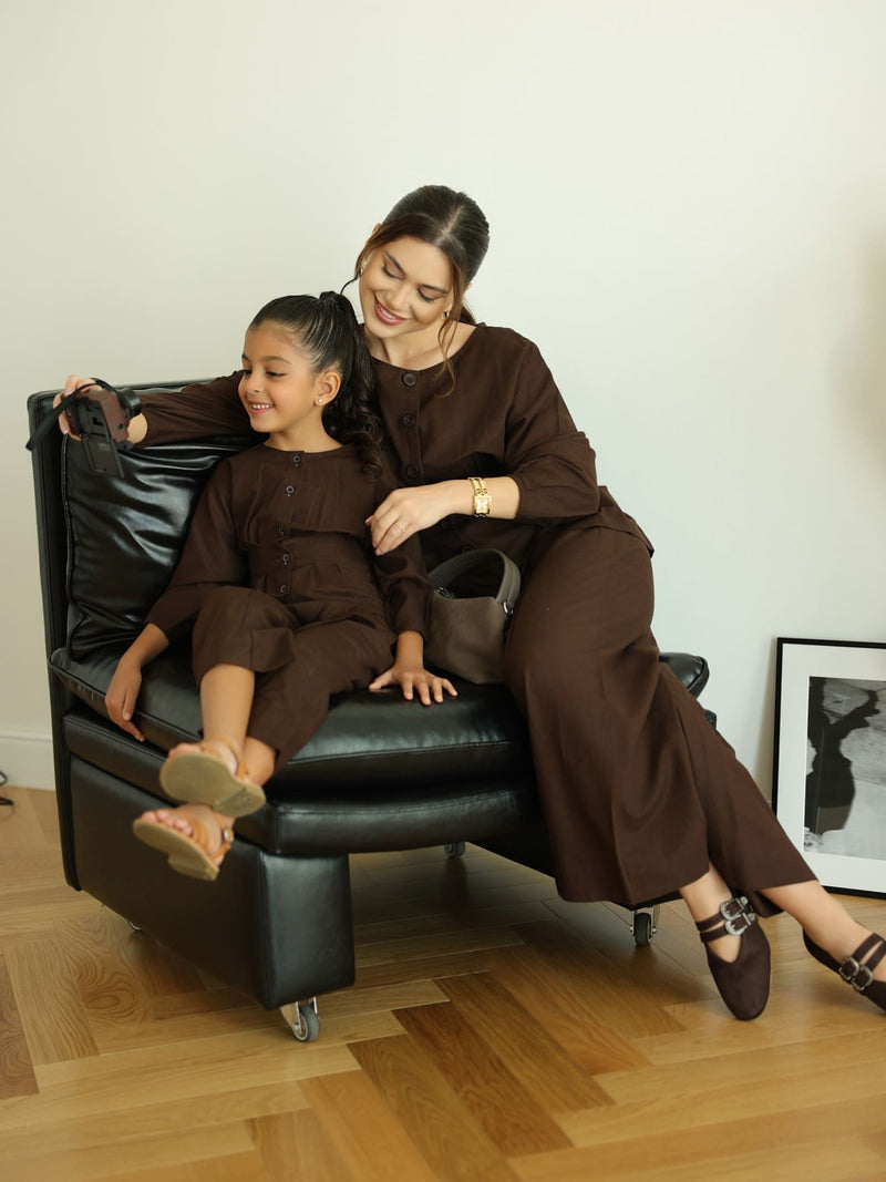 Mini Henley Brown Co Ord Set For Girls