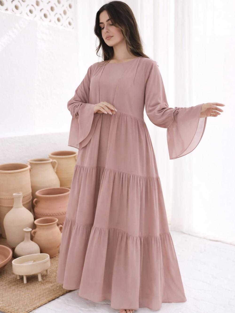 Fiora Beige Dress And Upper