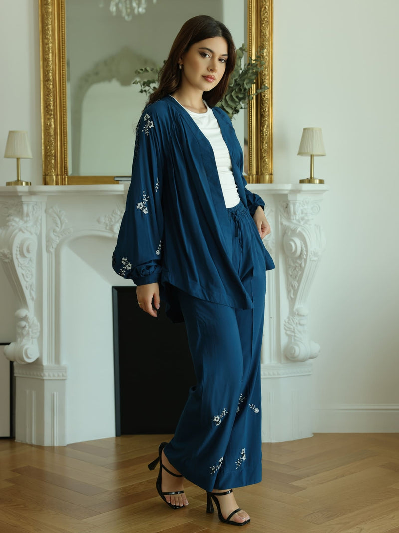 Zean Blue Embellished Co Ord Set