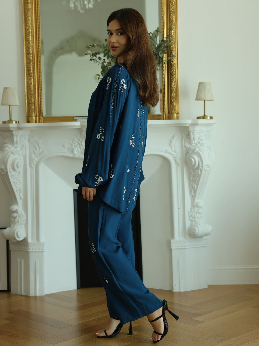 Zean Blue Embellished Co Ord Set