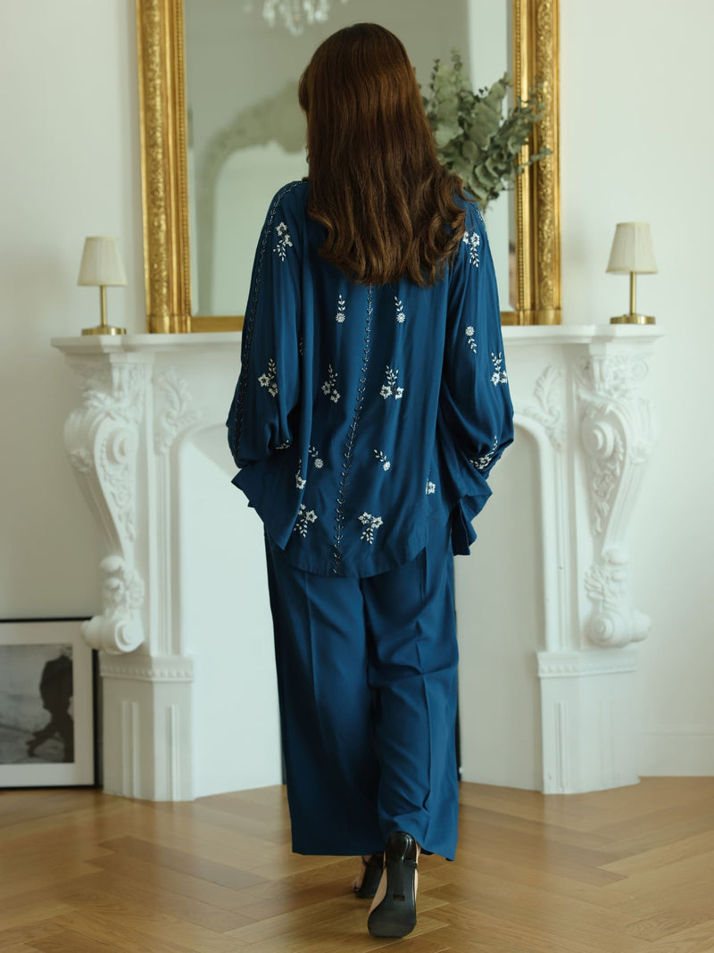 Zean Blue Embellished Co Ord Set