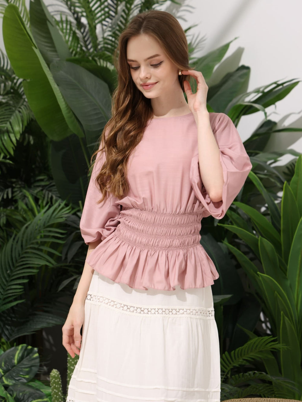 Arga Pink Smocked Shirt