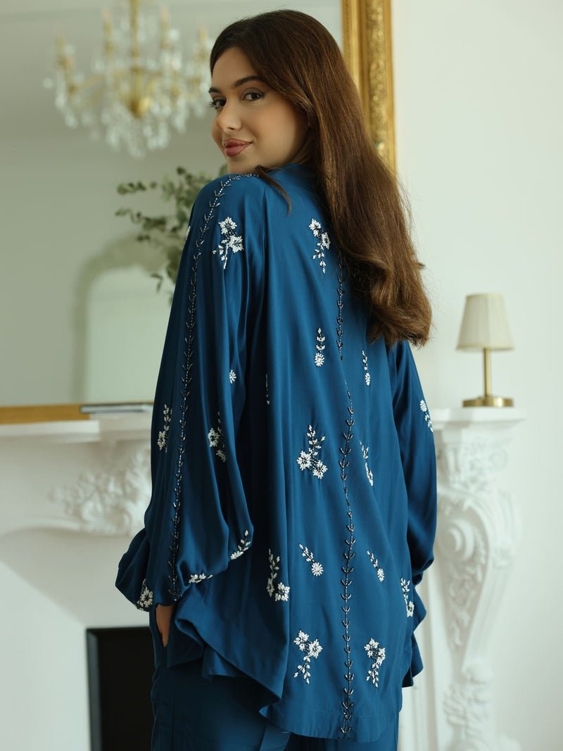 Zean Blue Embellished Co Ord Set