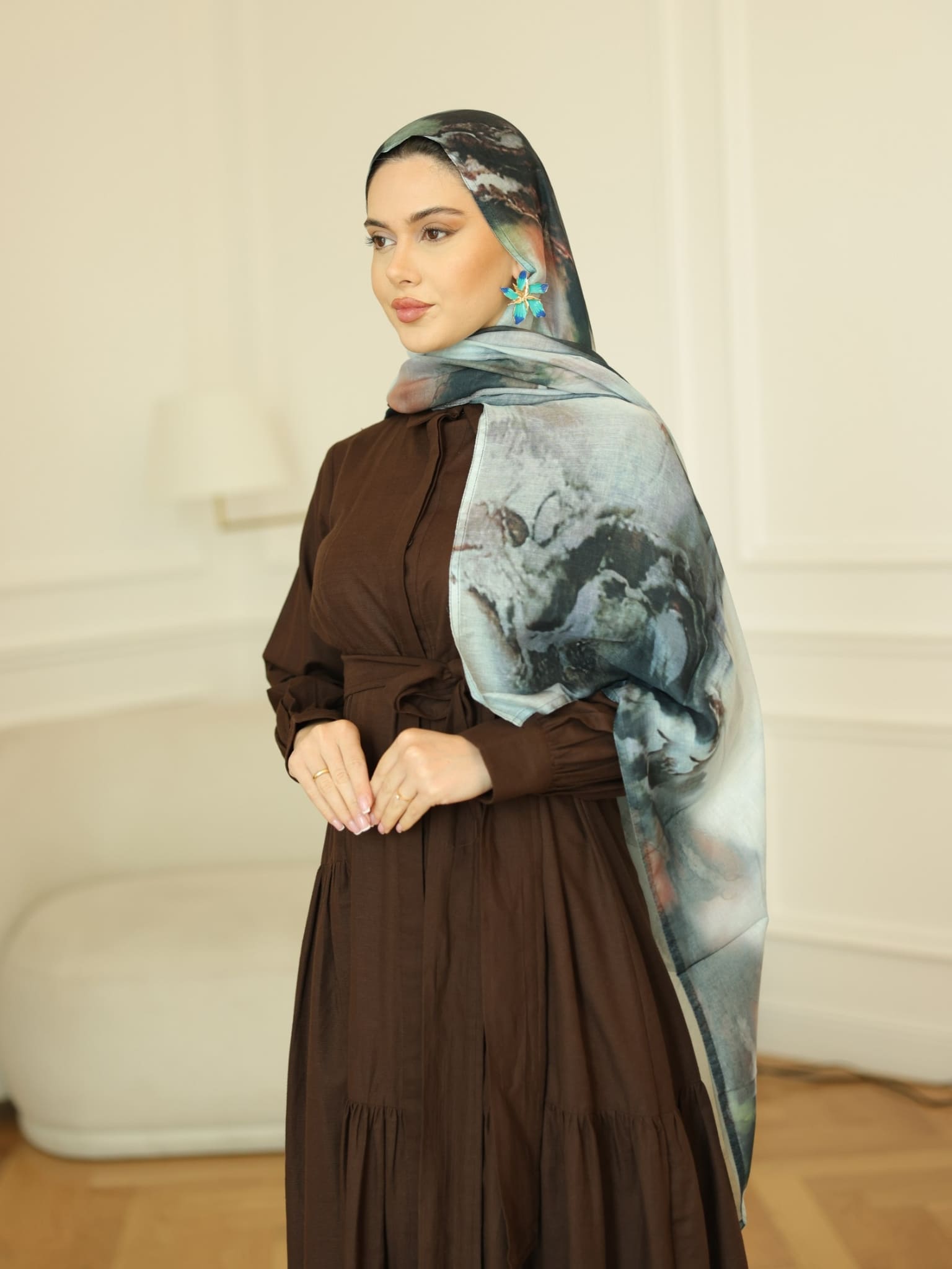 Pansy Ash Printed Hijab