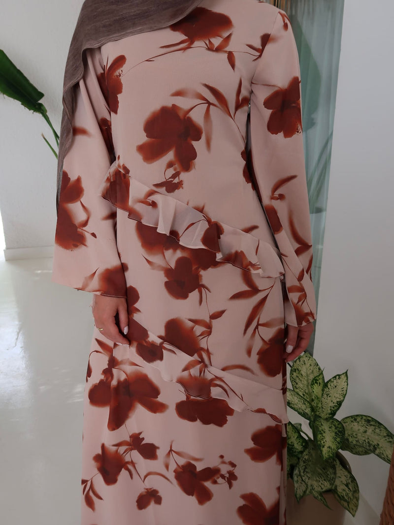 Brell Printed Frill Long Dress
