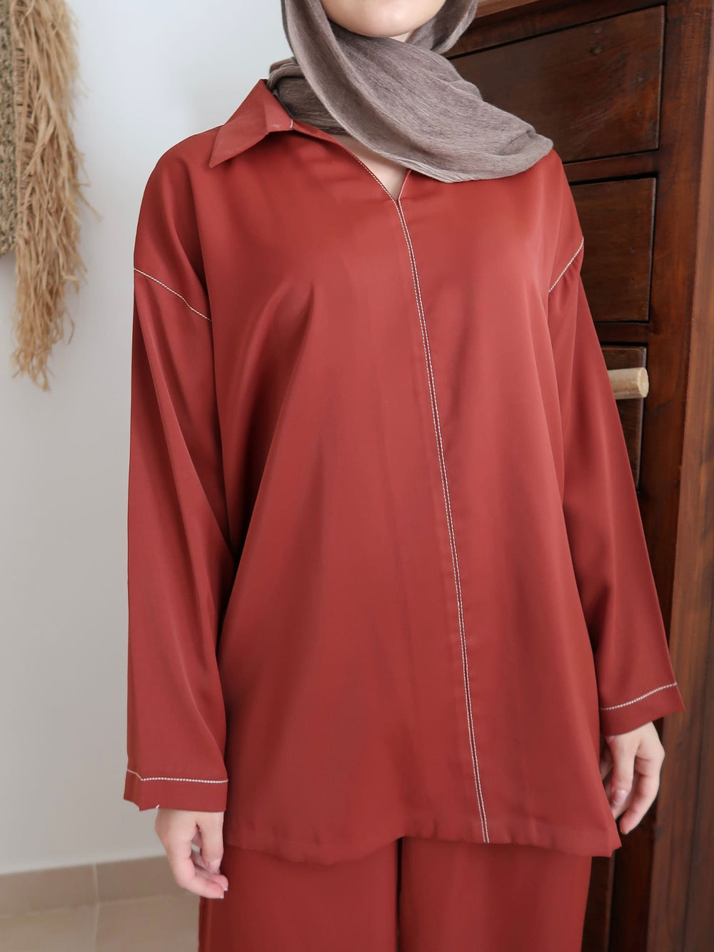 Meris Rust Running Stitch Shirt