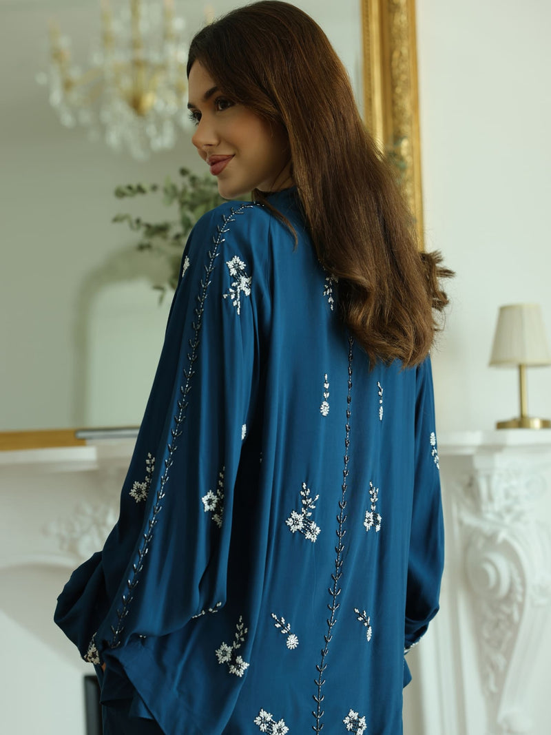 Zean Blue Embellished Co Ord Set