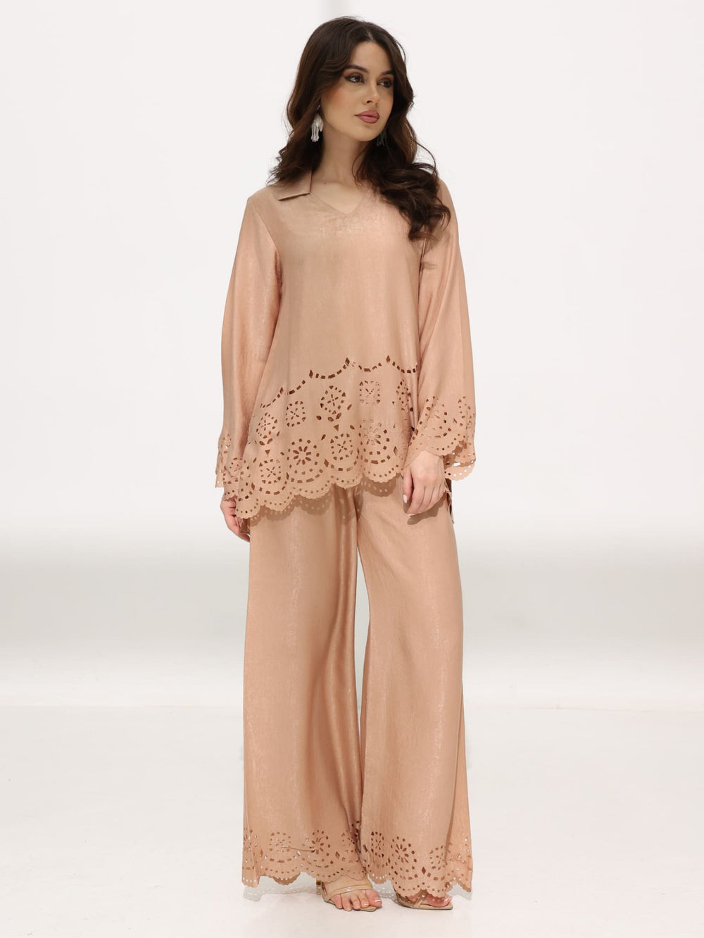 Eloise Soft Silk Beige Cutwork Pants