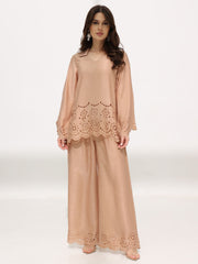 Eloise Soft Silk Beige Cutwork Shirt