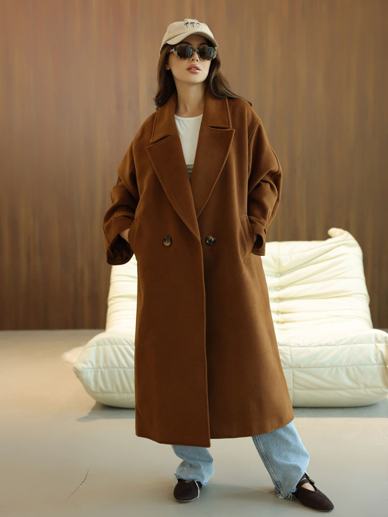 long brown dress coat Hooded Wool Coat Vintage Brown Swing Overcoat with Belt 3255 Brown / L
