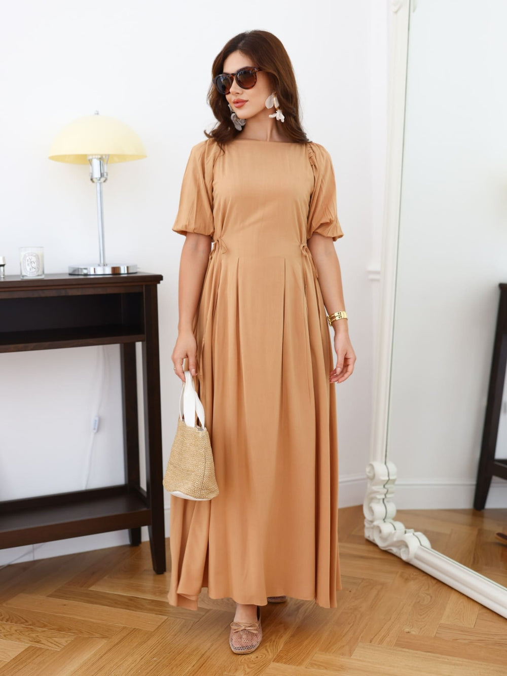 Camel Brown Flutterby Long Dress