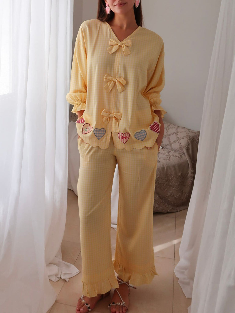 Cupidee Vichy Bow Butter Yellow Lounge Trouser Pants