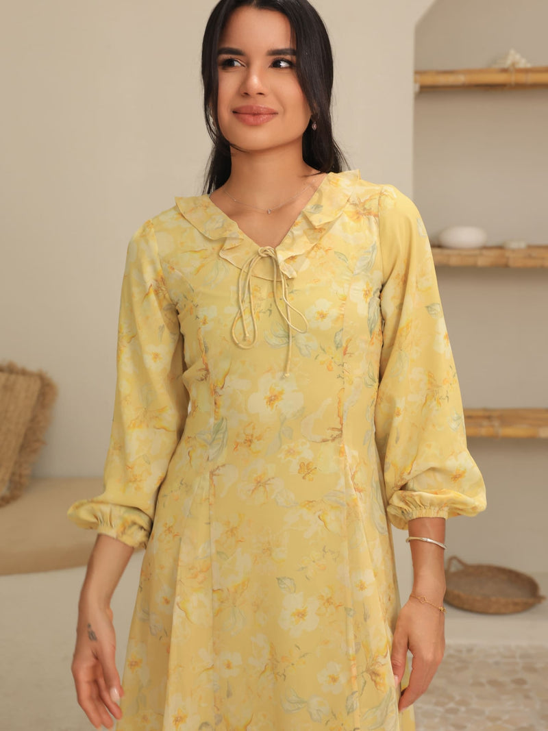 Elaine Butter Floral Panel Dress