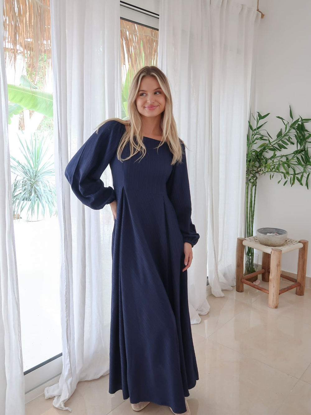 Belen Blue Textured Long Dress