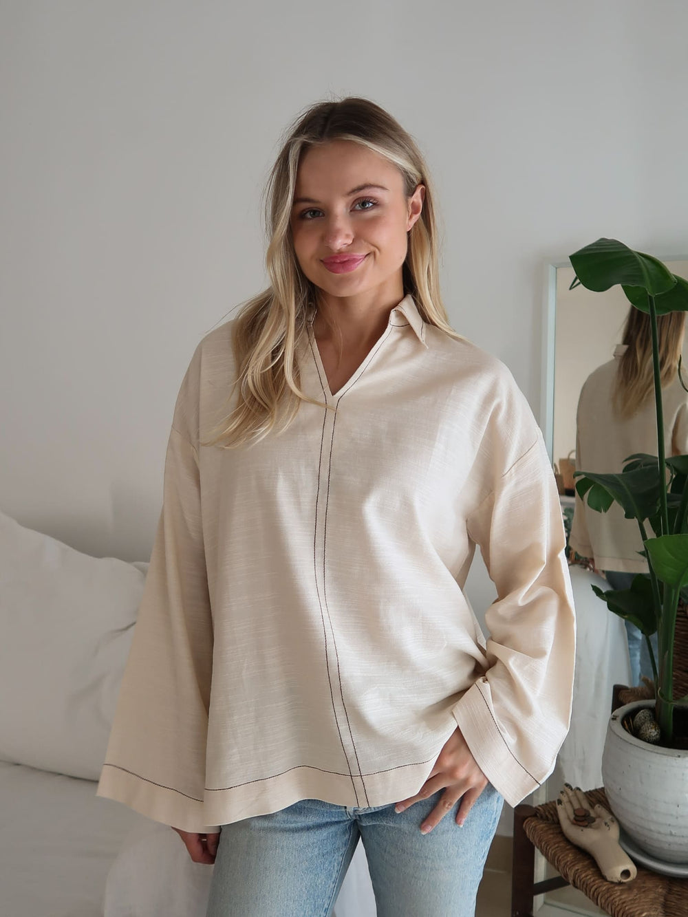 Nella Espresso Stitch Linen Shirt