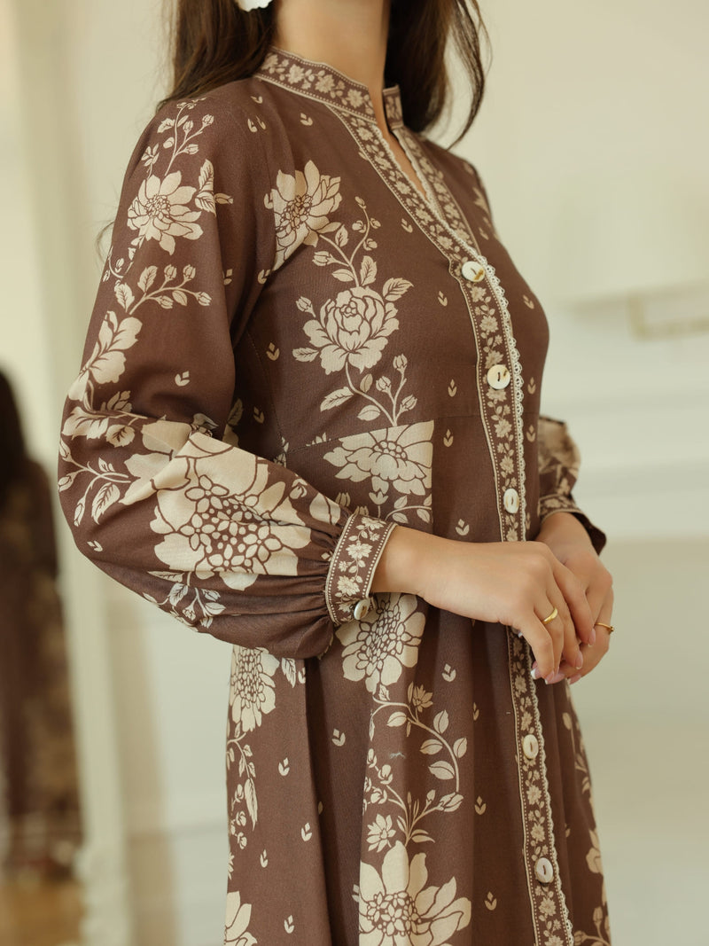 Ebony Brown Long Floral Dress