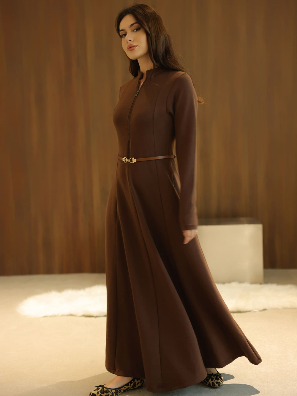 Haelin Panel Brown Dress