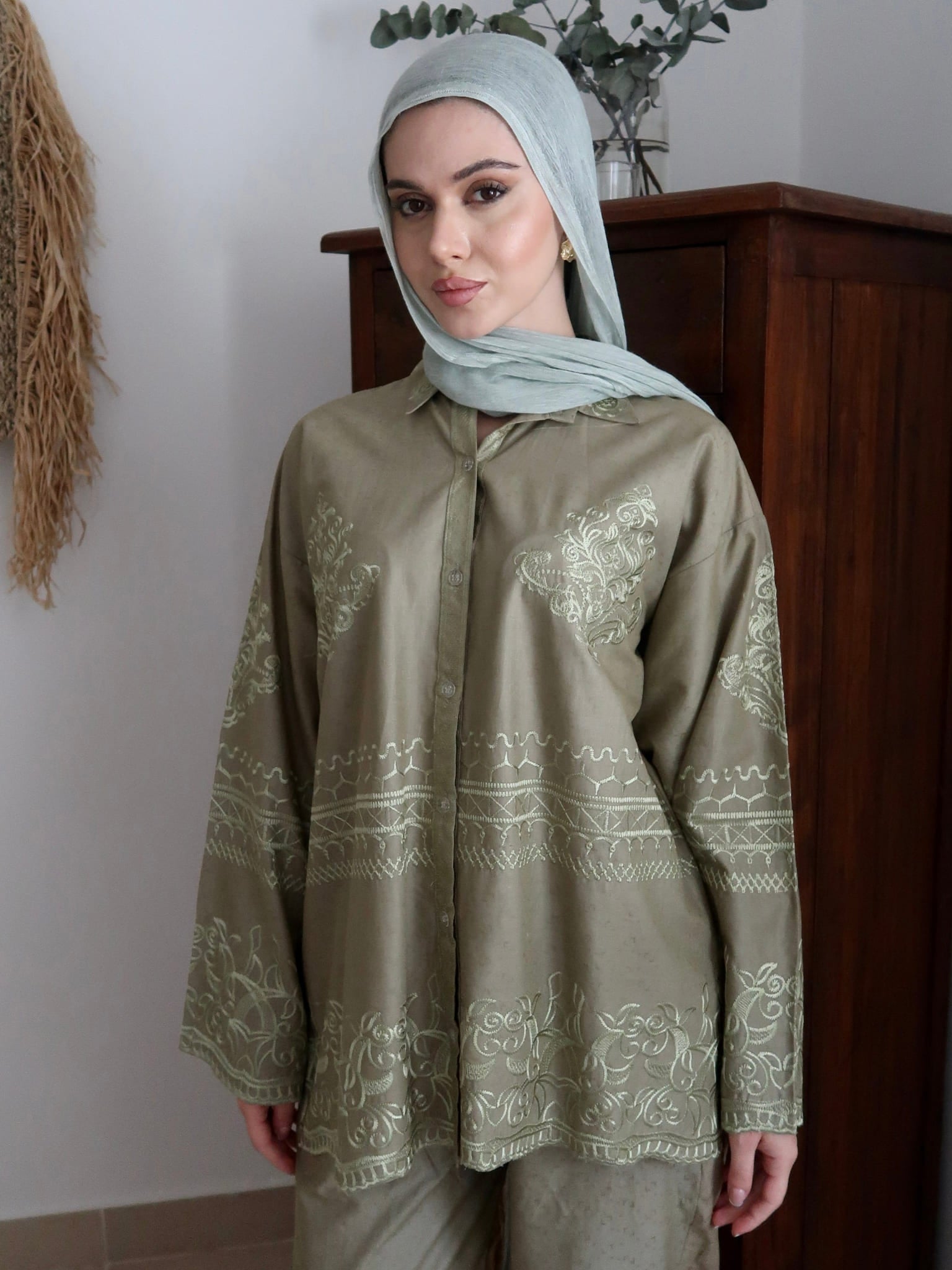 Enora Green Embroidered Shirt