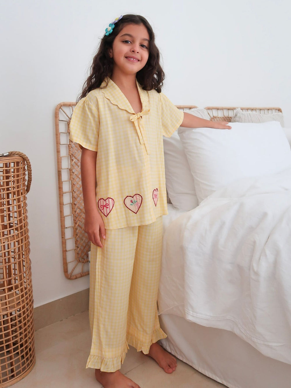Mini Cupidee Vichy Bow Lounge Co Ord Set