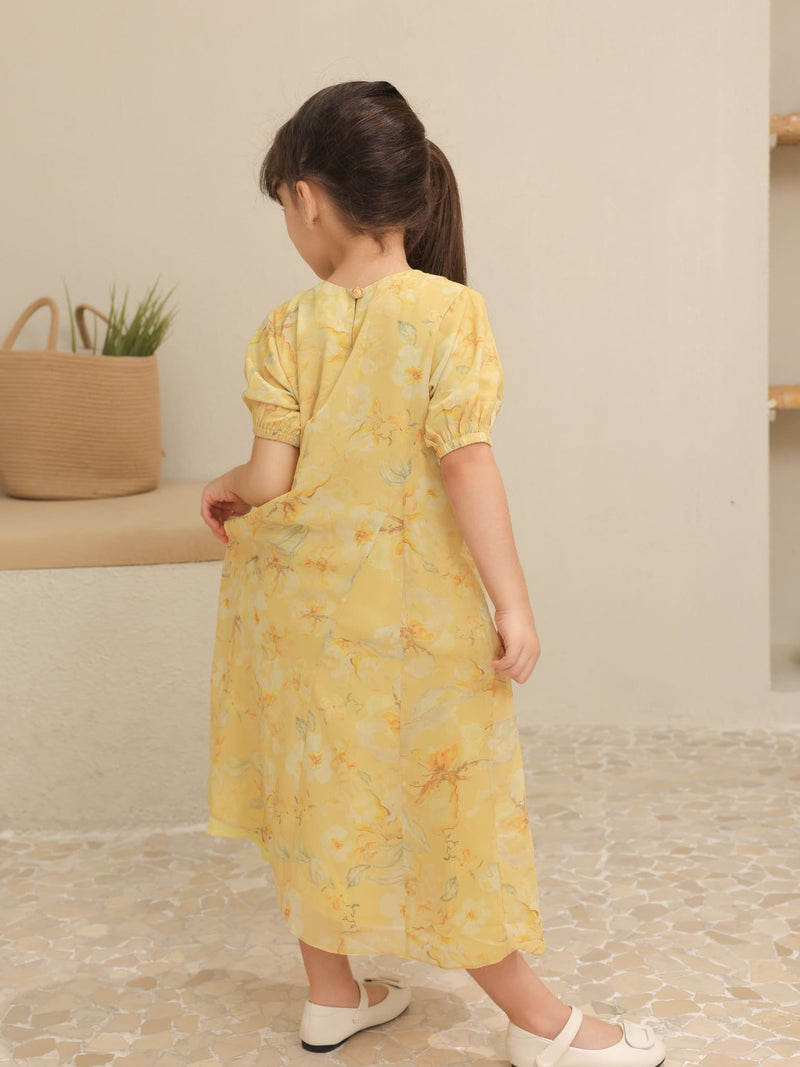 Mini Elaine Butter Floral Dress For Girls