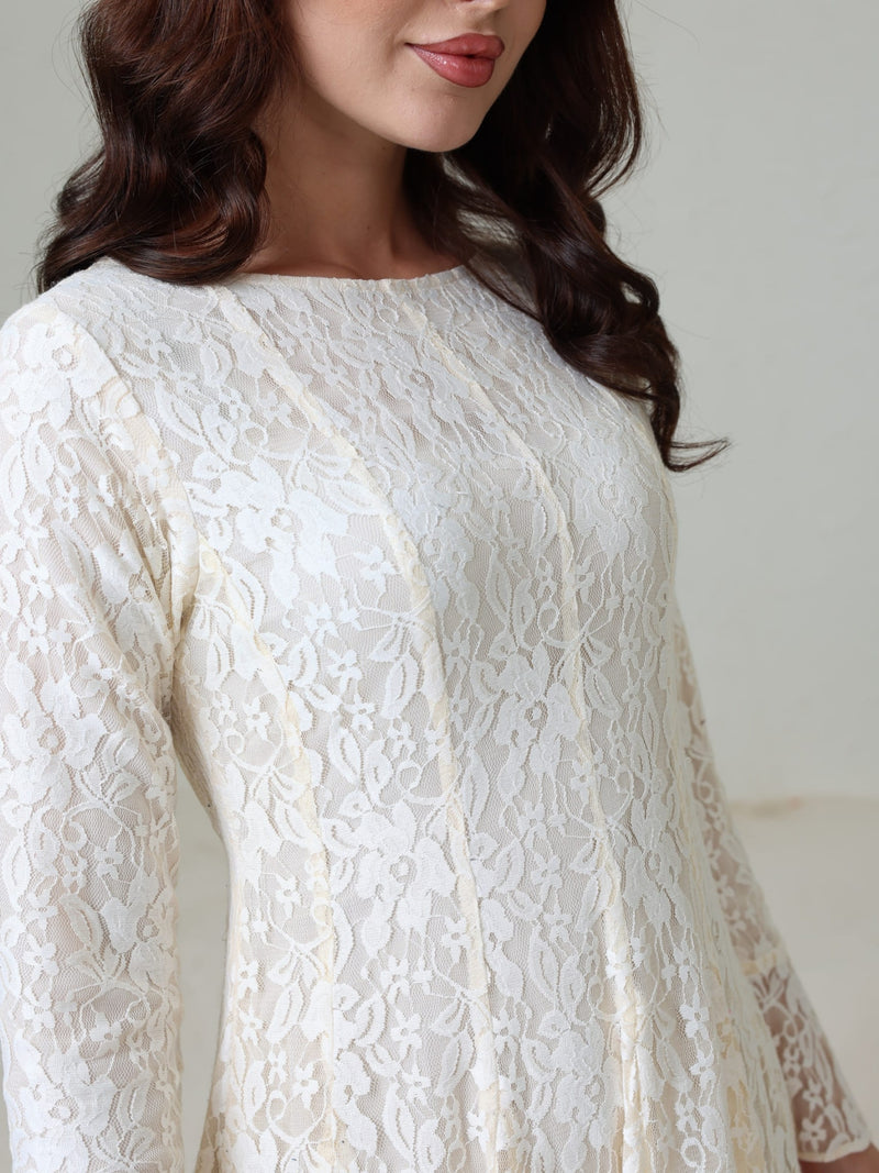 knee length dresses for ladies Women Net Puff Sleeves Square Neck Maxi Dress main image 1