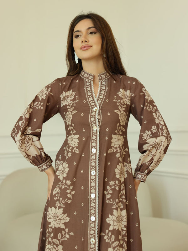 Ebony Brown Long Floral Dress Ebony Brown Long Floral Dress