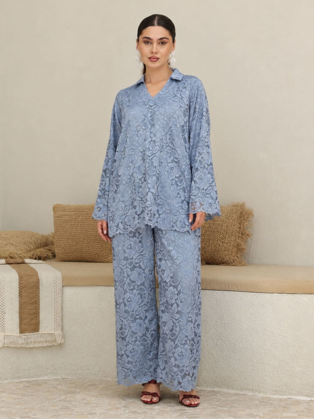 Winika Light Blue Floral Net Pants