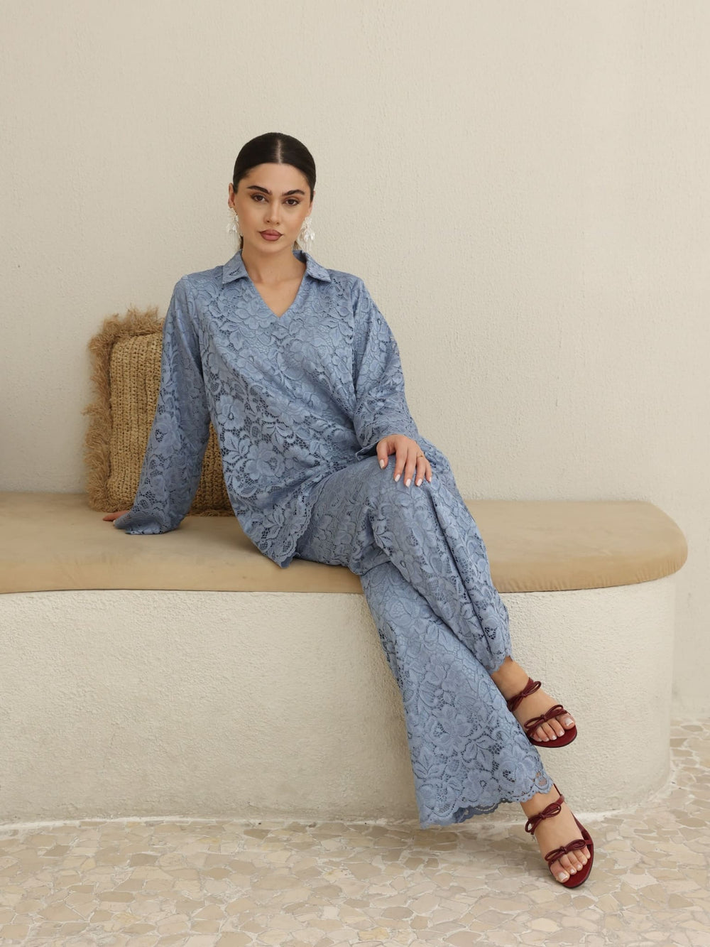 Winika Light Blue Floral Net Shirt