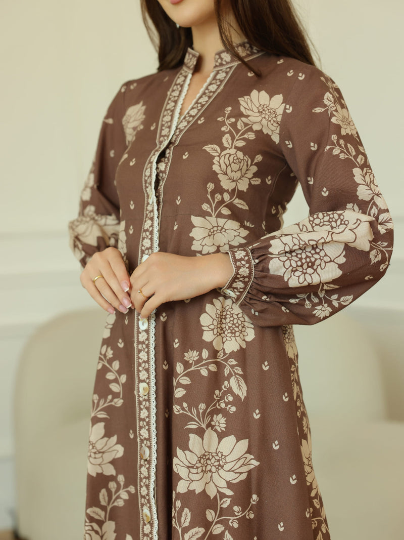 Ebony Brown Long Floral Dress