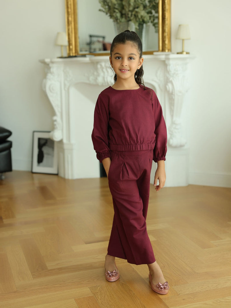 Mini Ersal Maroon Co Ord Set