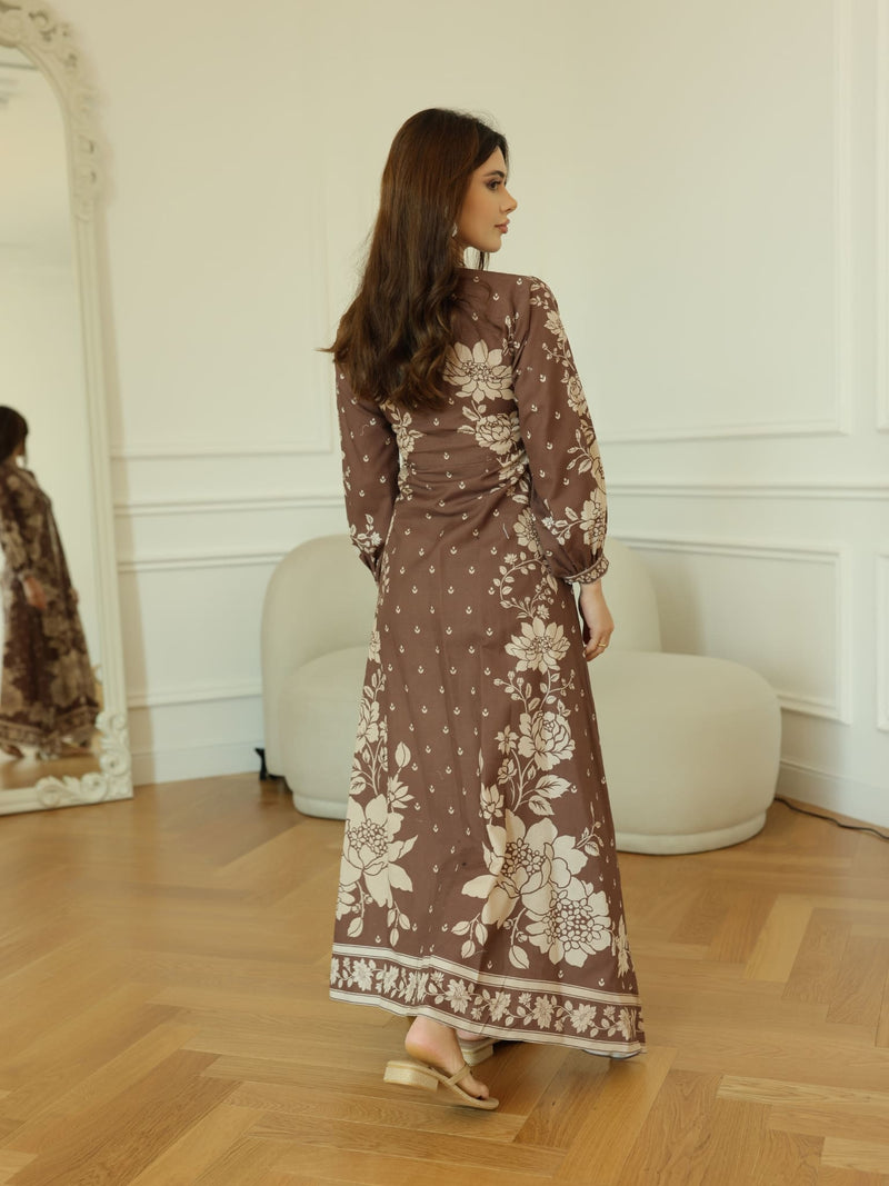 Ebony Brown Long Floral Dress