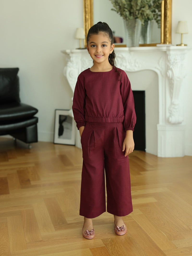 Mini Ersal Maroon Co Ord Set