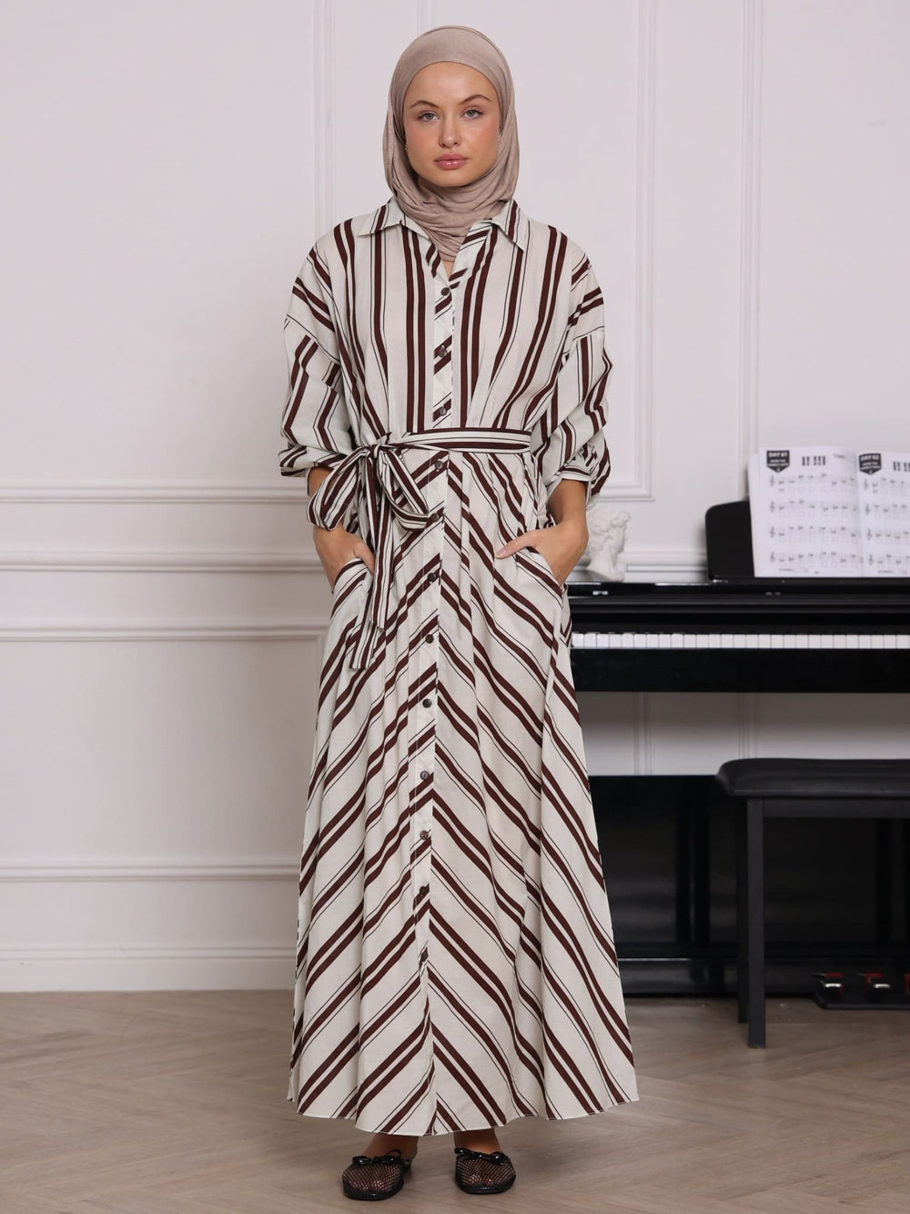Orien Stripe Button Down Long Dress