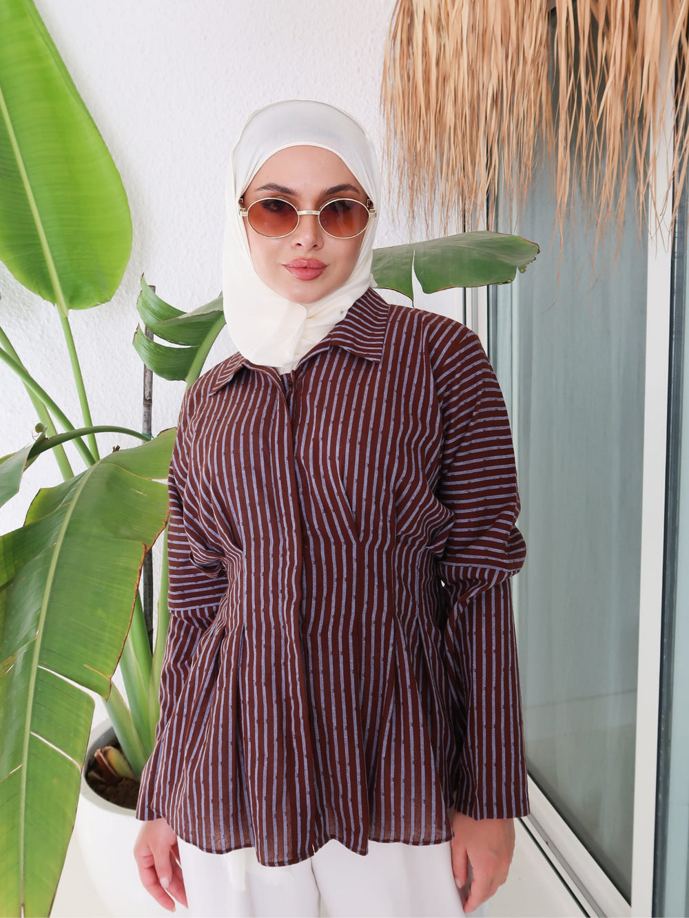 Carina Brown & Blue Stripe Shirt