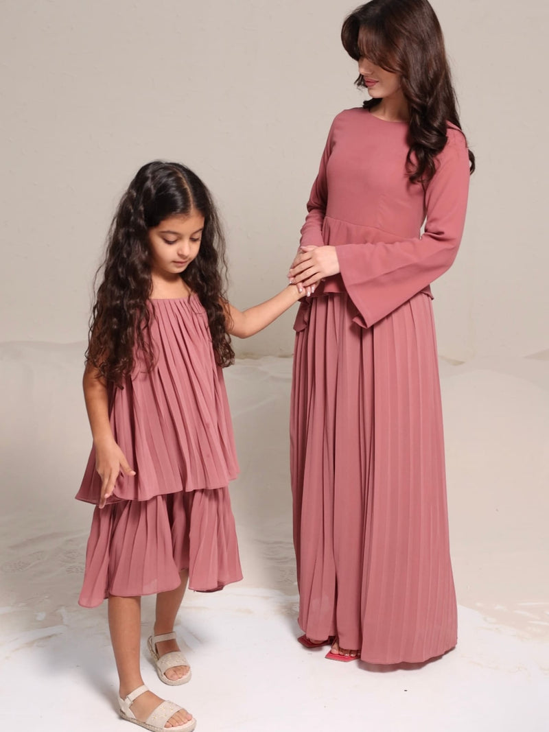 Mini Celestine Pink Pleated Dress For Girls