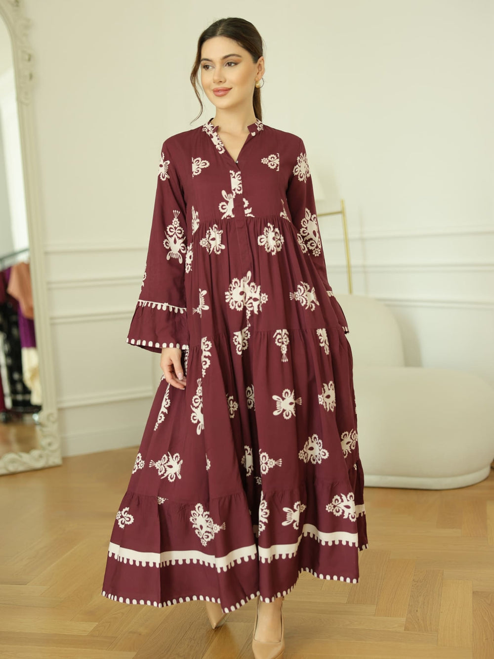 Morvina Maroon Long Dress