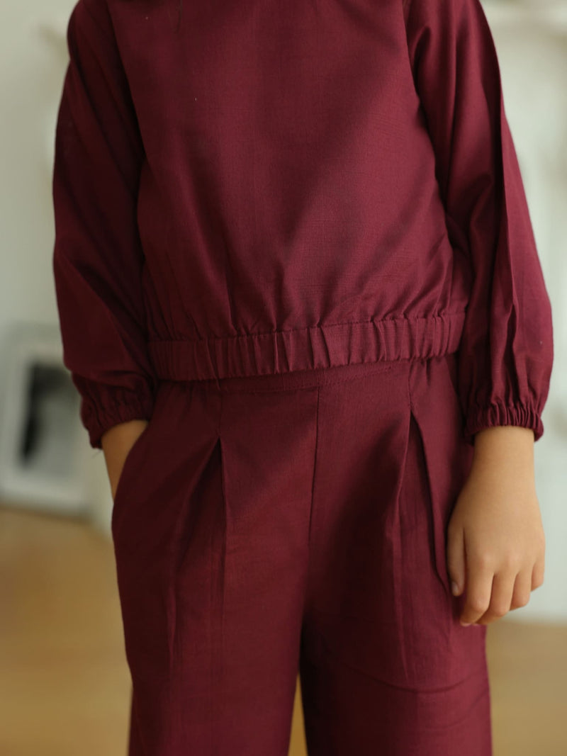 Mini Ersal Maroon Co Ord Set