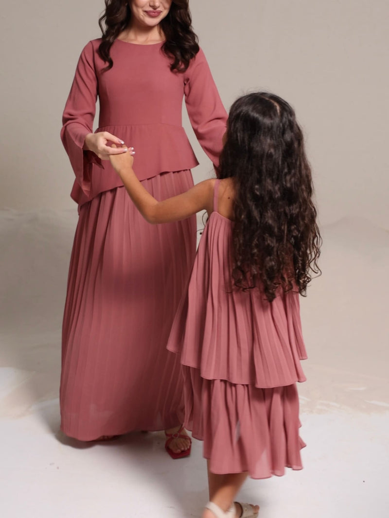 Mini Celestine Pink Pleated Dress For Girls