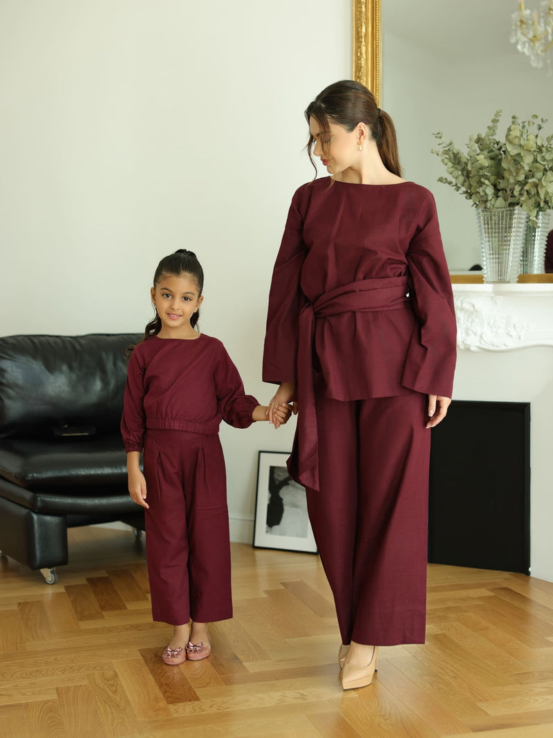 Mini Ersal Maroon Co Ord Set