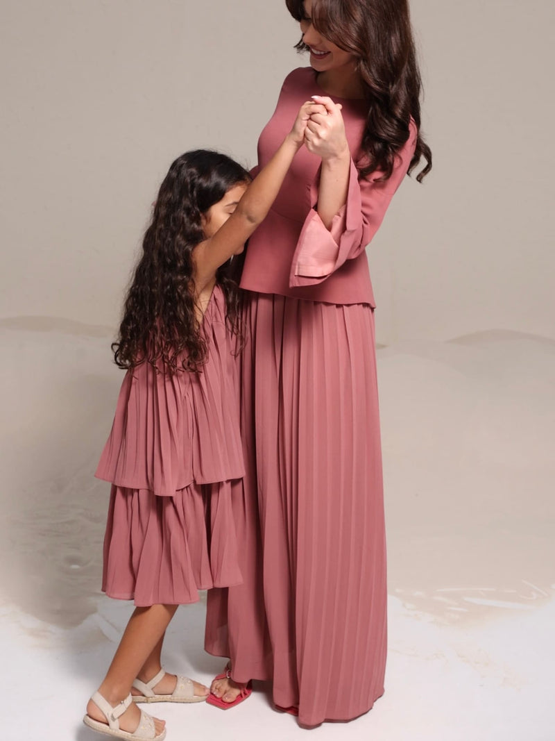 Mini Celestine Pink Pleated Dress For Girls