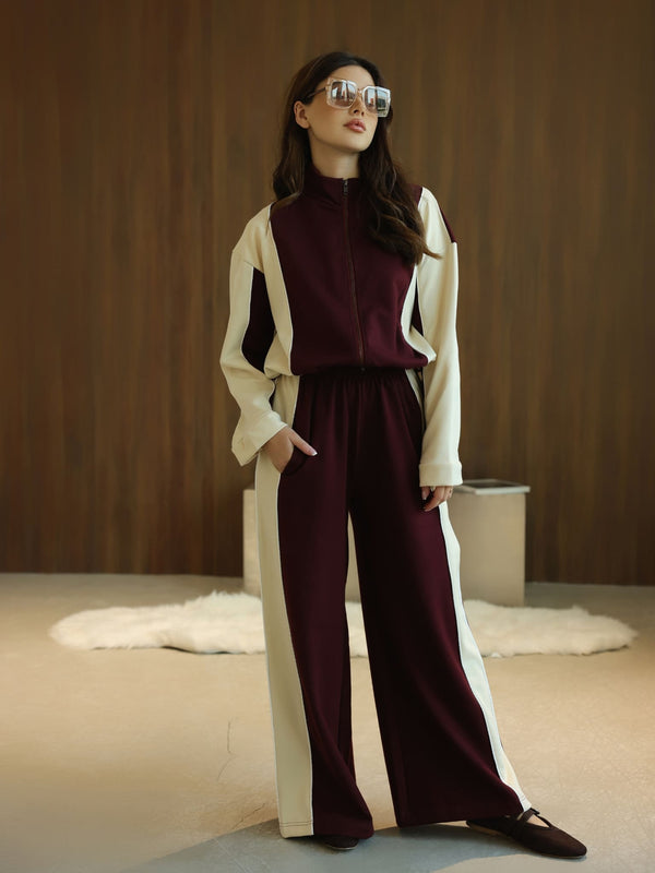 Signora Maroon And Cream Softstreme Pull Over Sweat Shirt