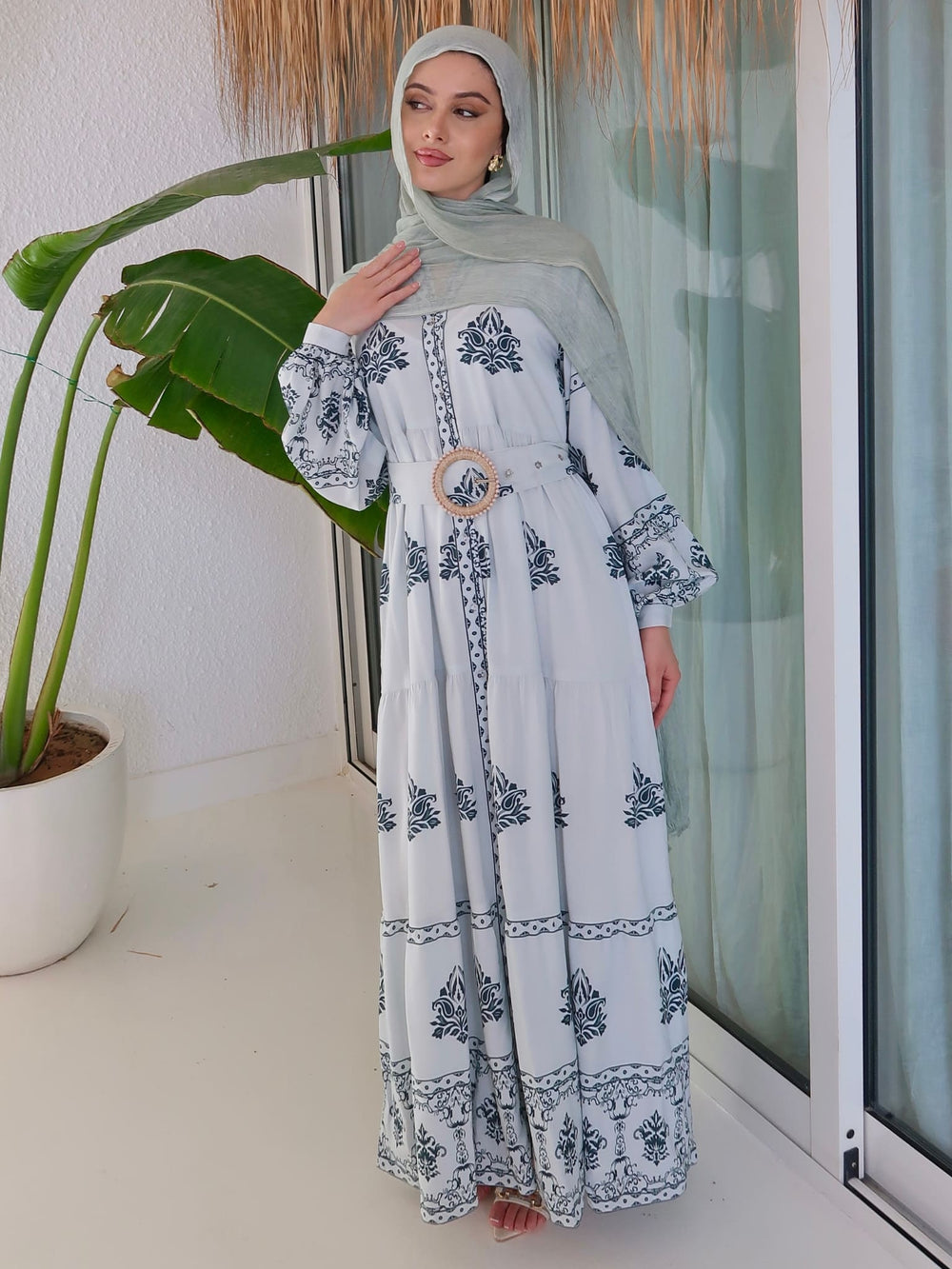 Rhea Blue And White Long Dress
