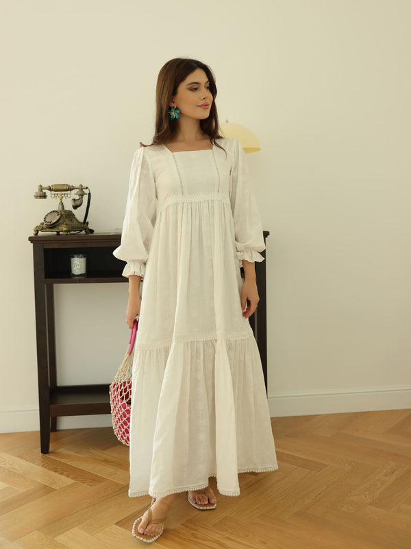 Delilah White Floral Texture Dress