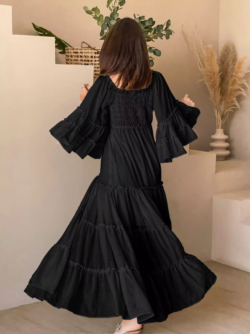 Ellora Long Maxi Dress - Solid Black