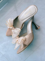 Champagne Heels With Bow Details
