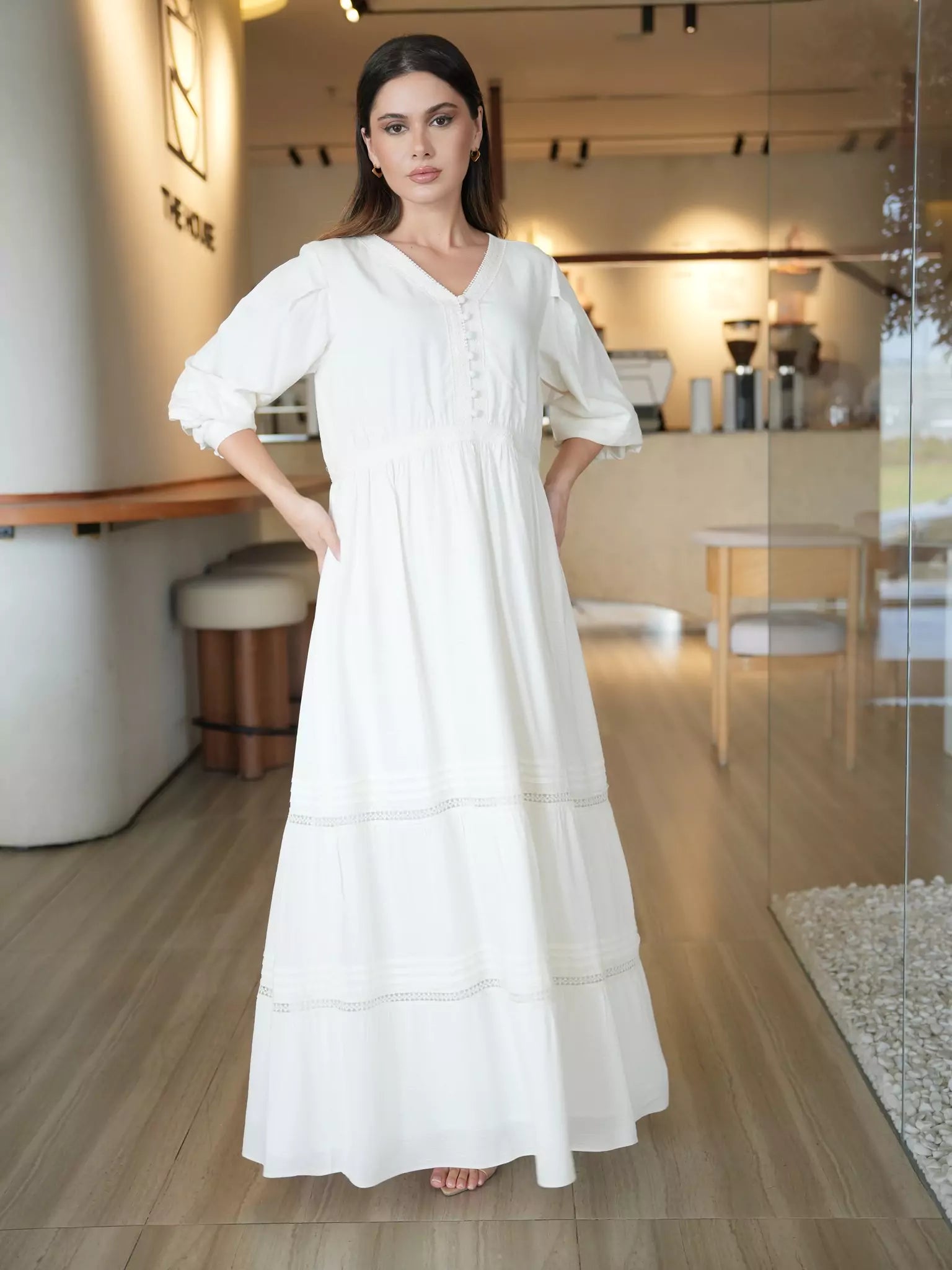 ◆Loulouseoul◆ Bitter Long Dress Scarf Set White White Dress - Off-The-Shoulder Dress - Bustier Maxi Dress