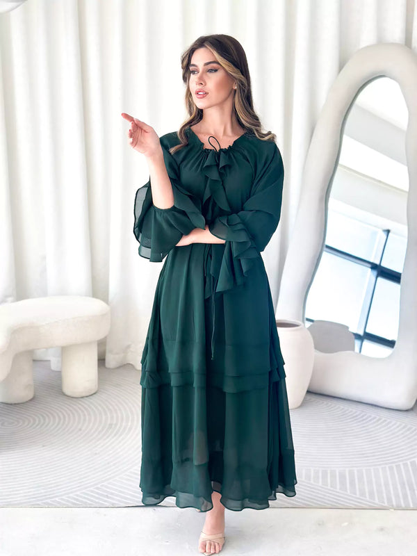 Midori Ruffle Green Long Dress Midori Ruffle Green Long Dress