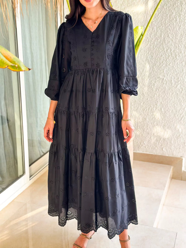 Mairu Black Cutwork Dress